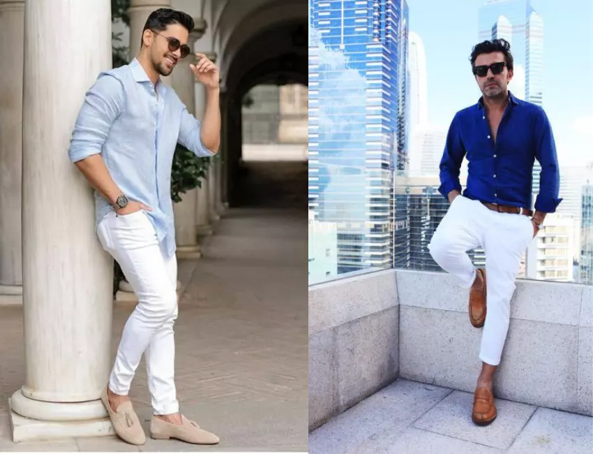 Quần jeans trắng nam kết hợp cùng phụ kiện thời trang