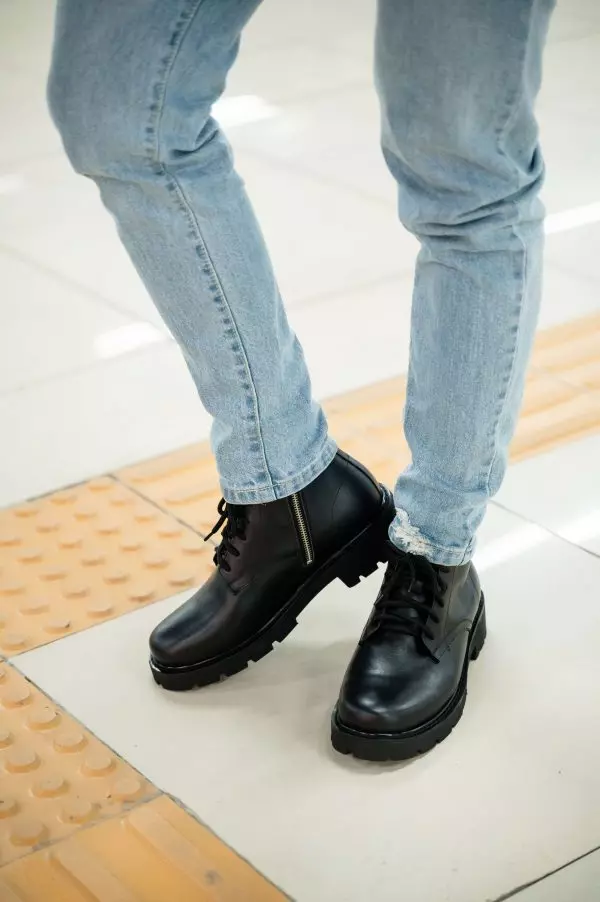 Giày Combat Boots da bò màu đen khóa zip BF01