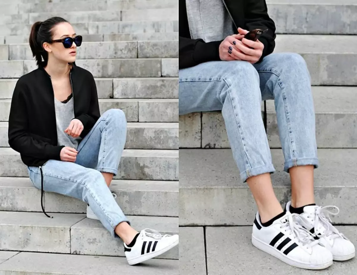 Giày Adidas nam phối cùng áo thun và quần jeans