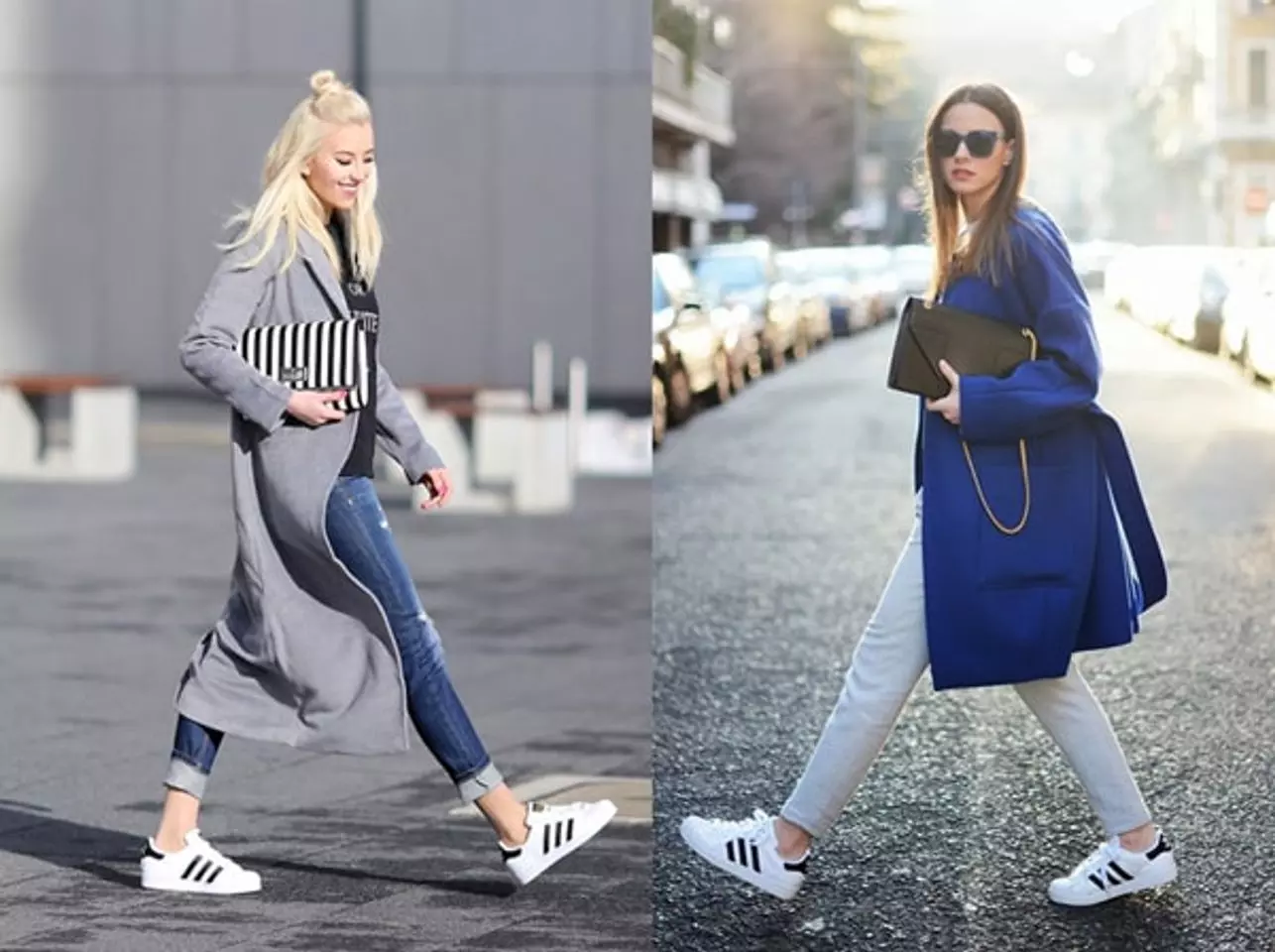 Dễ dàng mix giày Adidas nữ cùng áo thun dài tay và quần baggy