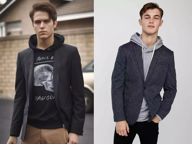 Cách phối đồ vest nam với áo và quần hoodie